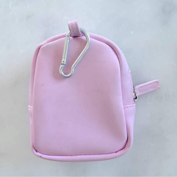 Claire’s Letter S initial Monogram mini keychain backpack. Pink - Picture 4 of 4